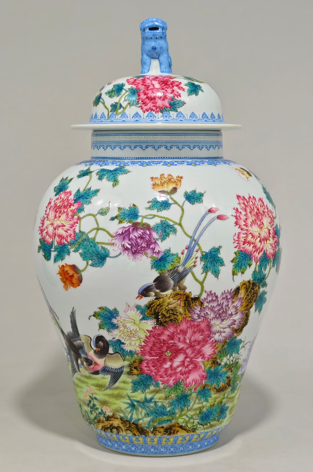 An Exquisite Enamel Flower and Bird Pattern with poem Jar: An Exquisite Enamel Flower and Bird Pattern with poem Jar Qing Dynasty, China Qianlong Six-character Mark Size:39cmx22cm (The Dimensions Of All Batches Are Manually Measured.If You Need More