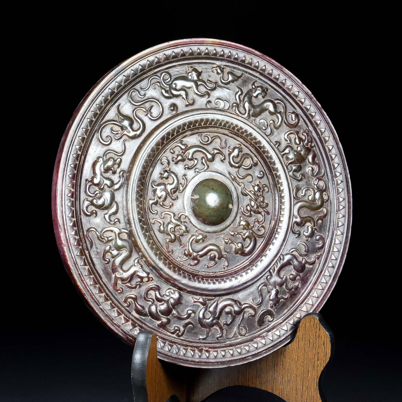 An Exquisite White Jade Auspicious Beast Pattern Round Mirror - 2