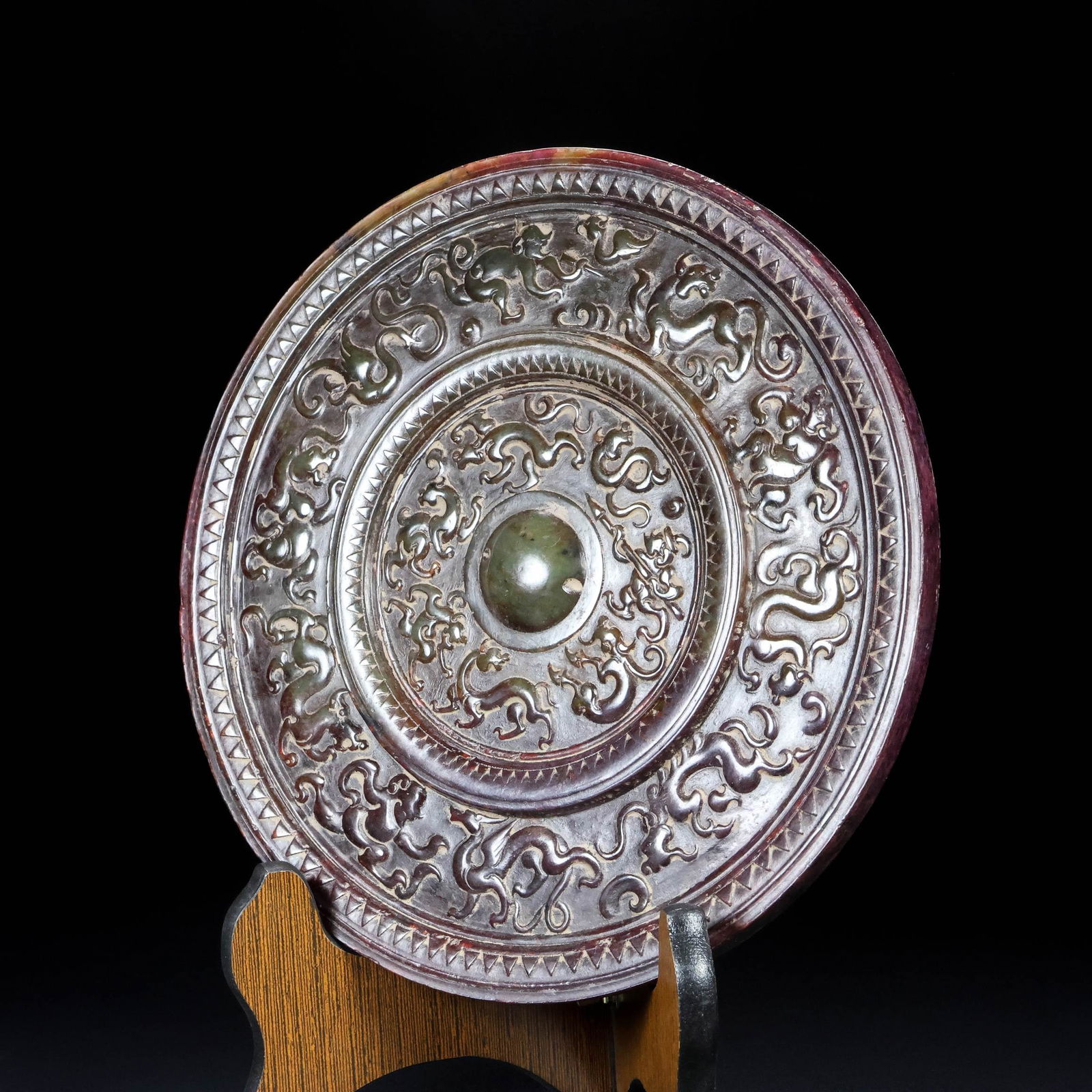 An Exquisite White Jade Auspicious Beast Pattern Round Mirror - 3
