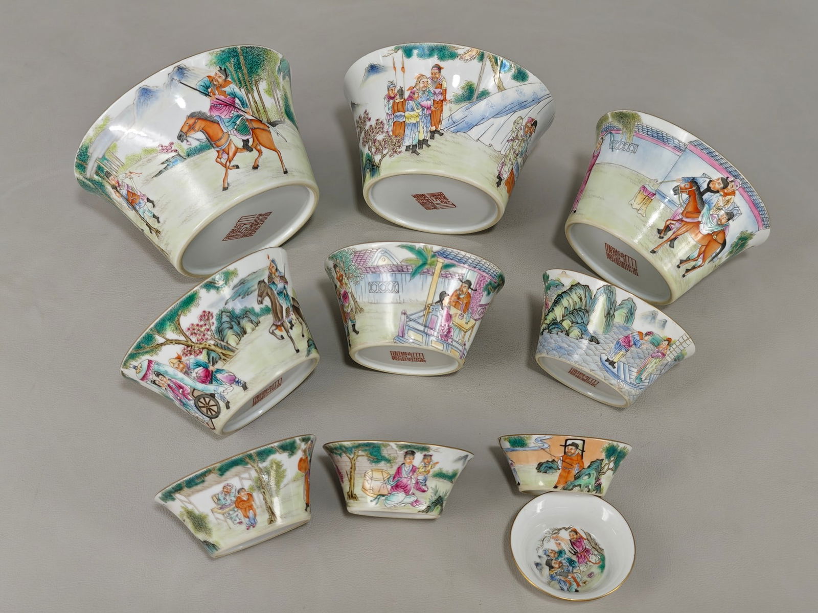 A Set of Fine Famille-Rose Character and Story Pattern Bowl: A Set of Fine Famille-Rose Character and Story Pattern Bowl Qing Dynasty, China Qianlong Six-character Mark Size:6.5cmx11.6cm (The Dimensions Of All Batches Are Manually Measured.If You Need More