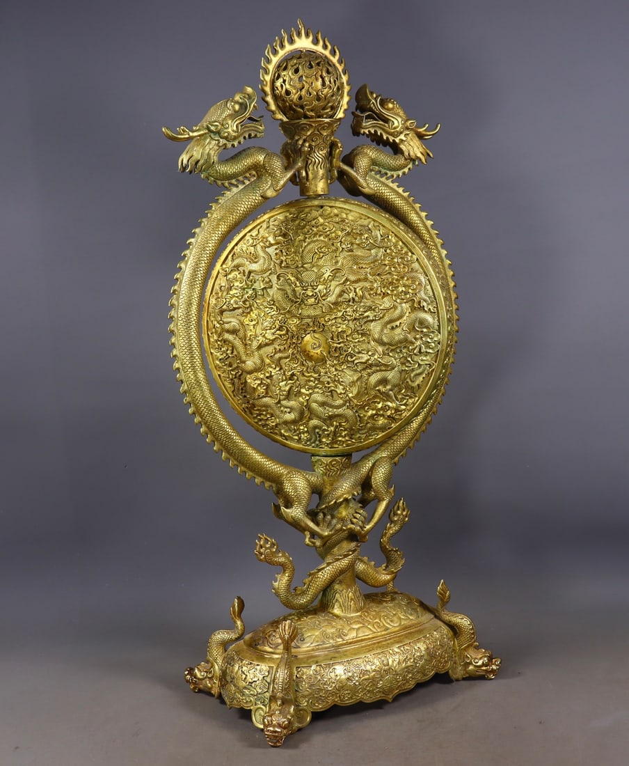 An Exquisite Gilt Bronze Dragon Pattern Screen - 4