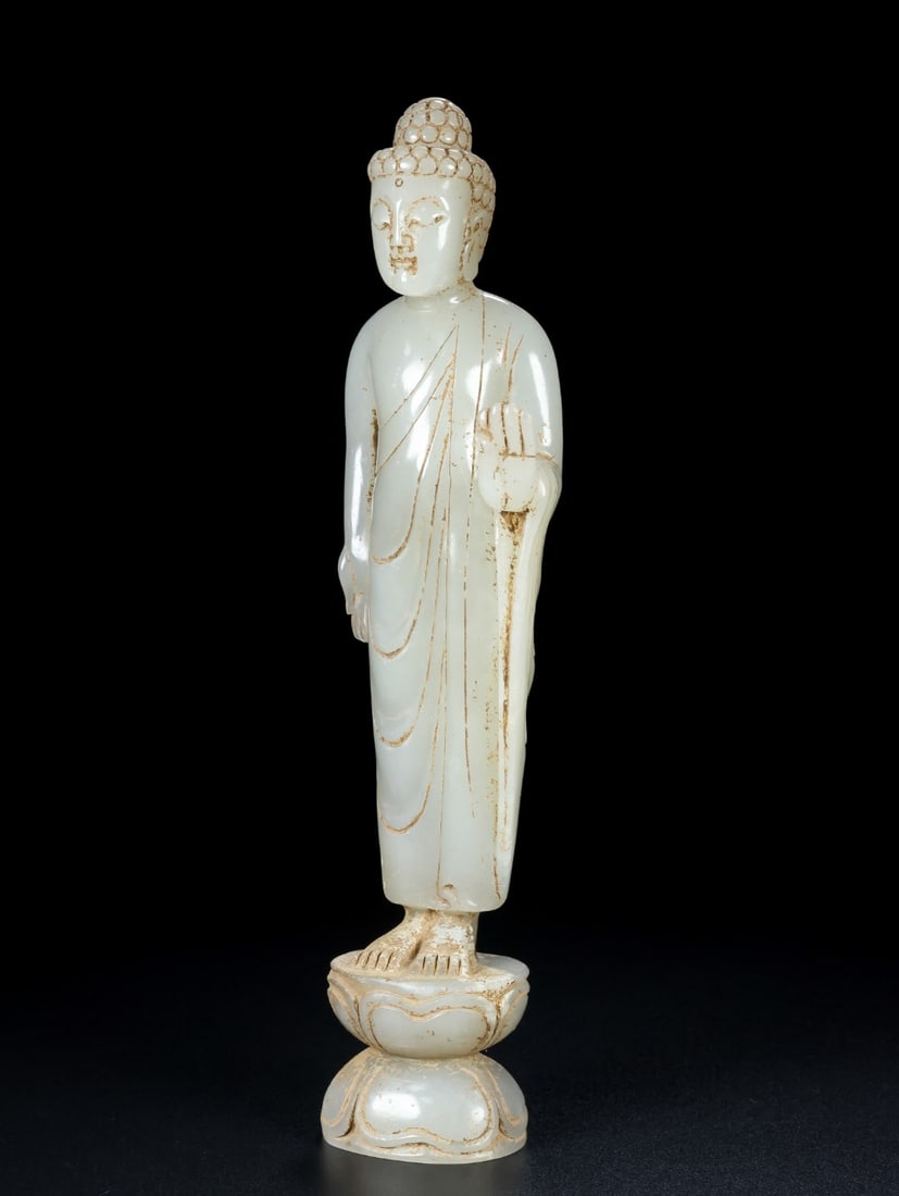 An Exquisite White Jade Buddha Statue - 3