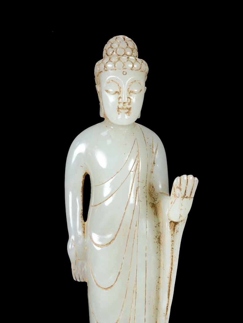 An Exquisite White Jade Buddha Statue - 5