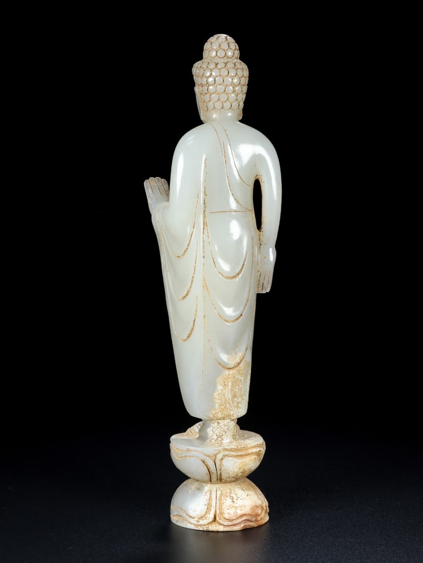 An Exquisite White Jade Buddha Statue - 6