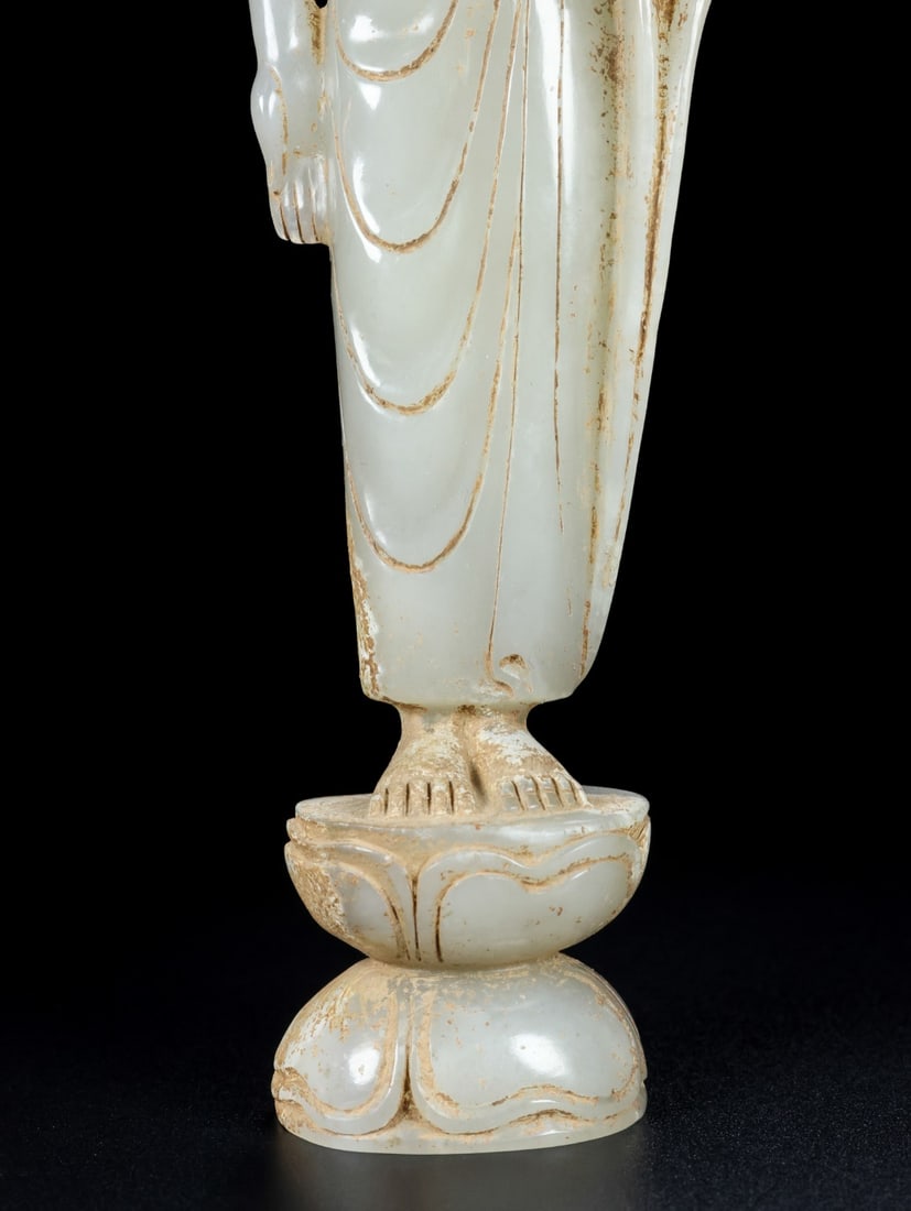An Exquisite White Jade Buddha Statue - 7