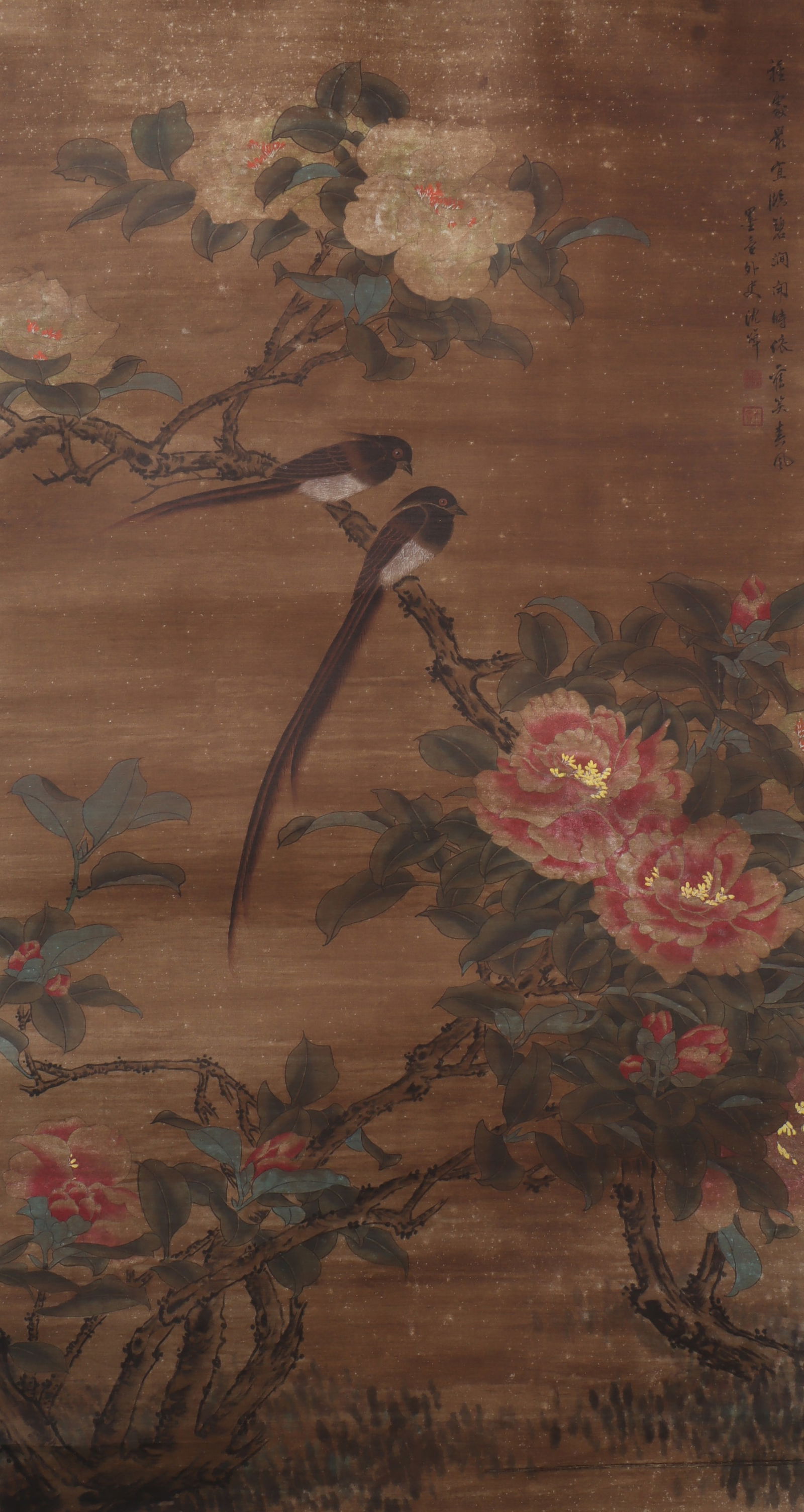 An Fabulous Chinese Ink Flower and Bird By Silk: An Fabulous Chinese Ink Flower and Bird By Silk Shen zhuo Size:125cmx67cm (The Dimensions Of All Batches Are Manually Measured.If You Need More Detailed Information, Please Contact Our Customer