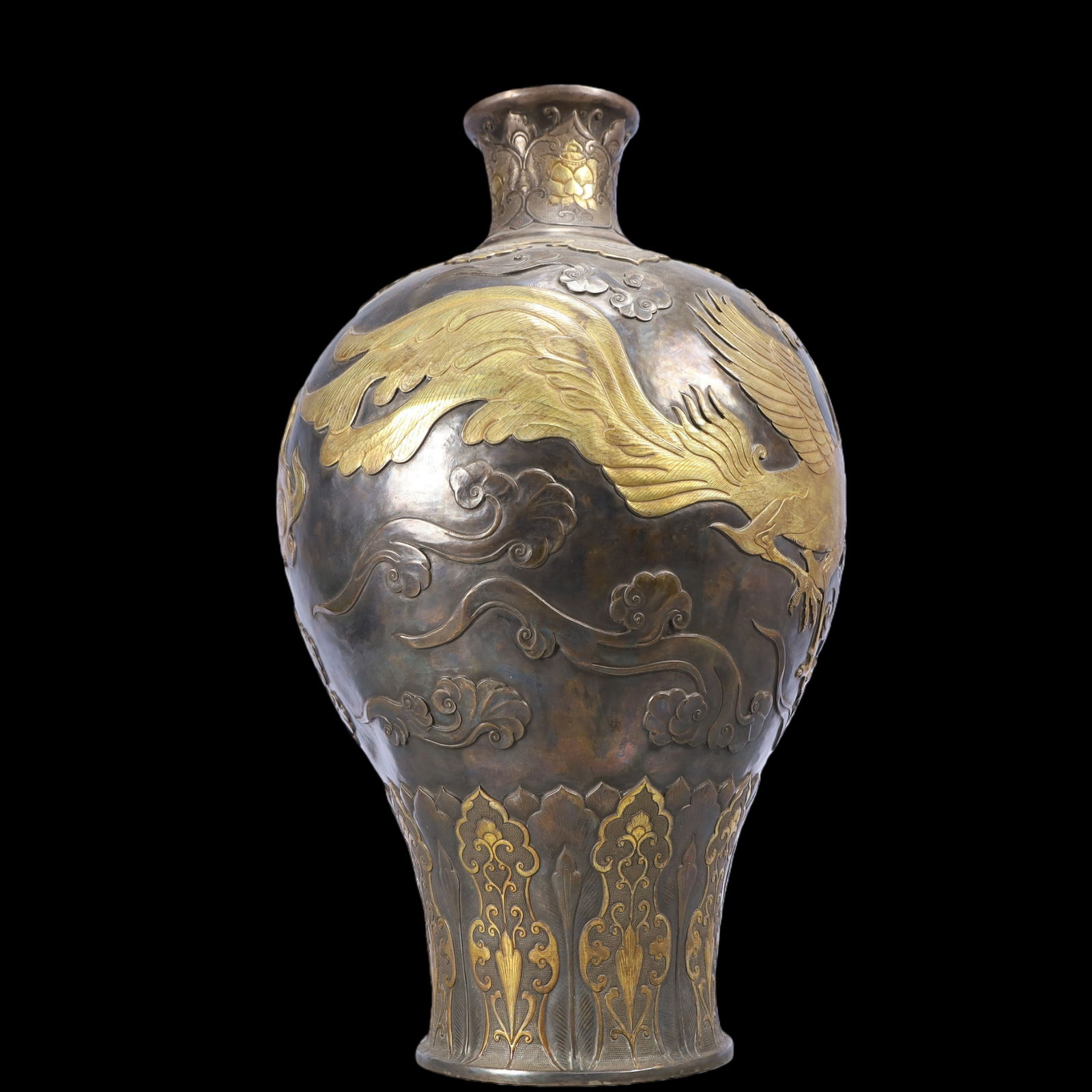 A Exquisite Gilt Silver Dragon and Phoenix Pattern Vase - 5