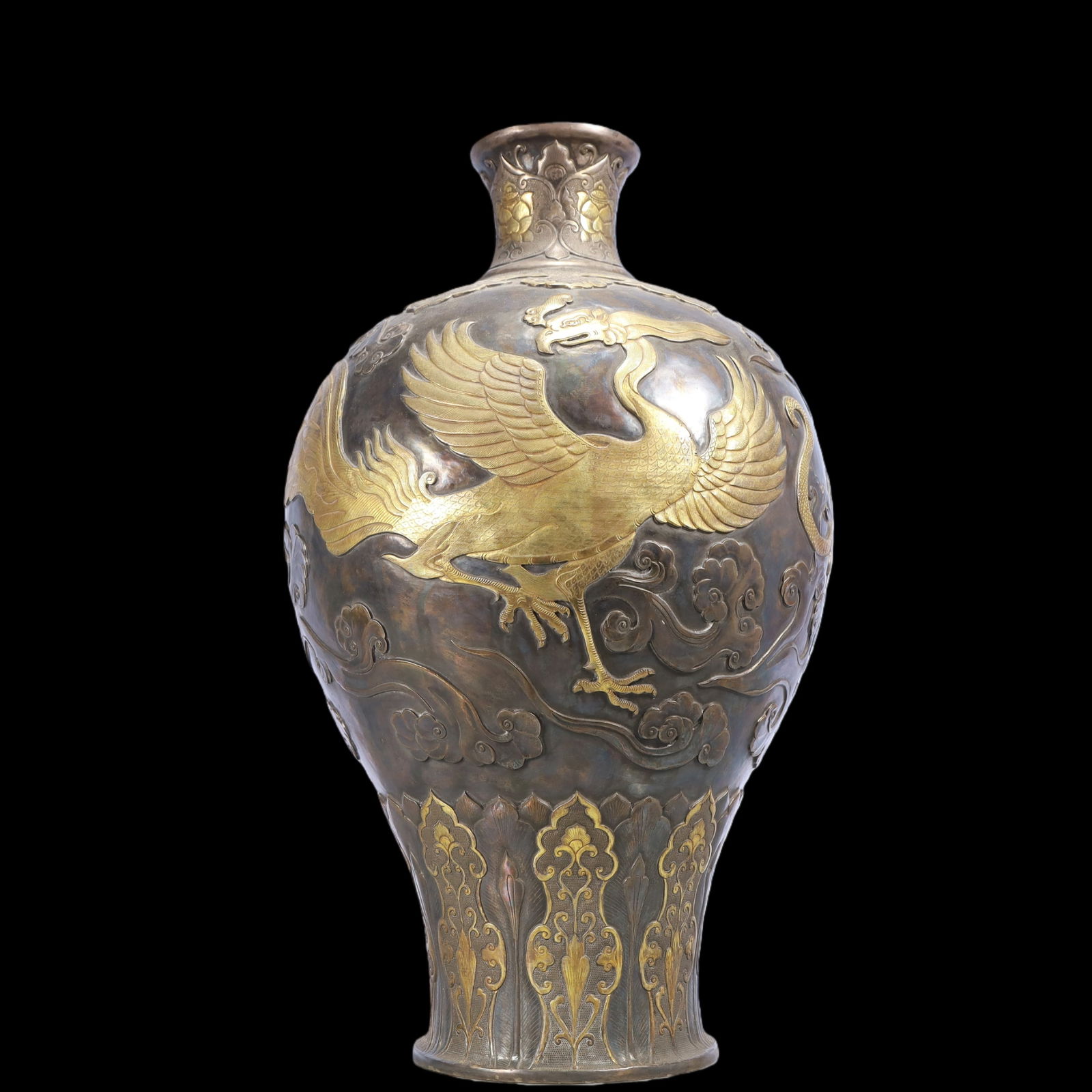 A Exquisite Gilt Silver Dragon and Phoenix Pattern Vase - 6