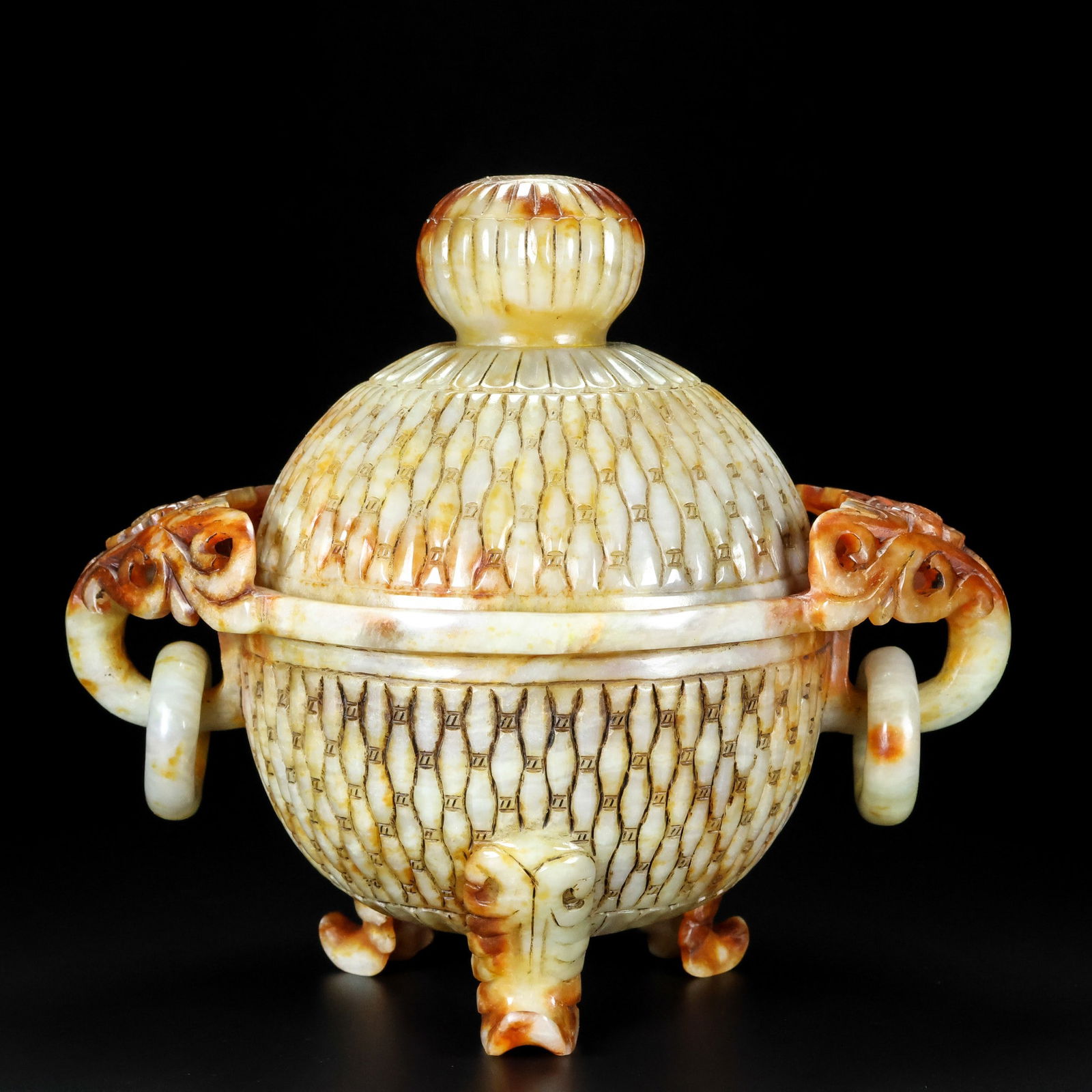 An Exquisite White Jade Double-Ears and Tripod Censer: An Exquisite White Jade Double-Ears and Tripod Censer Qing Dynasty, China Qianlong Four-character Mark Size:19cmx21cmx13cm Weight:1022g (The Dimensions Of All Batches Are Manually Measured.If You Need