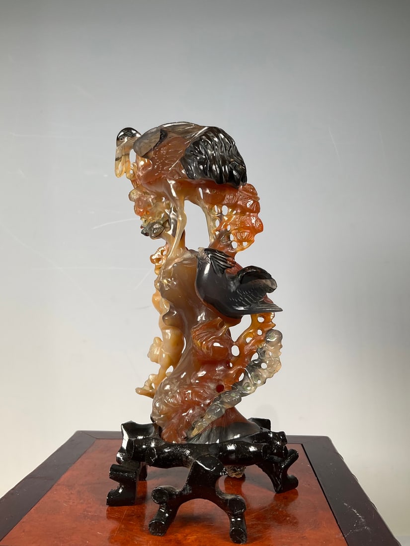 An Exquisite Agate Flower and Bird Pattern Ornament - 4