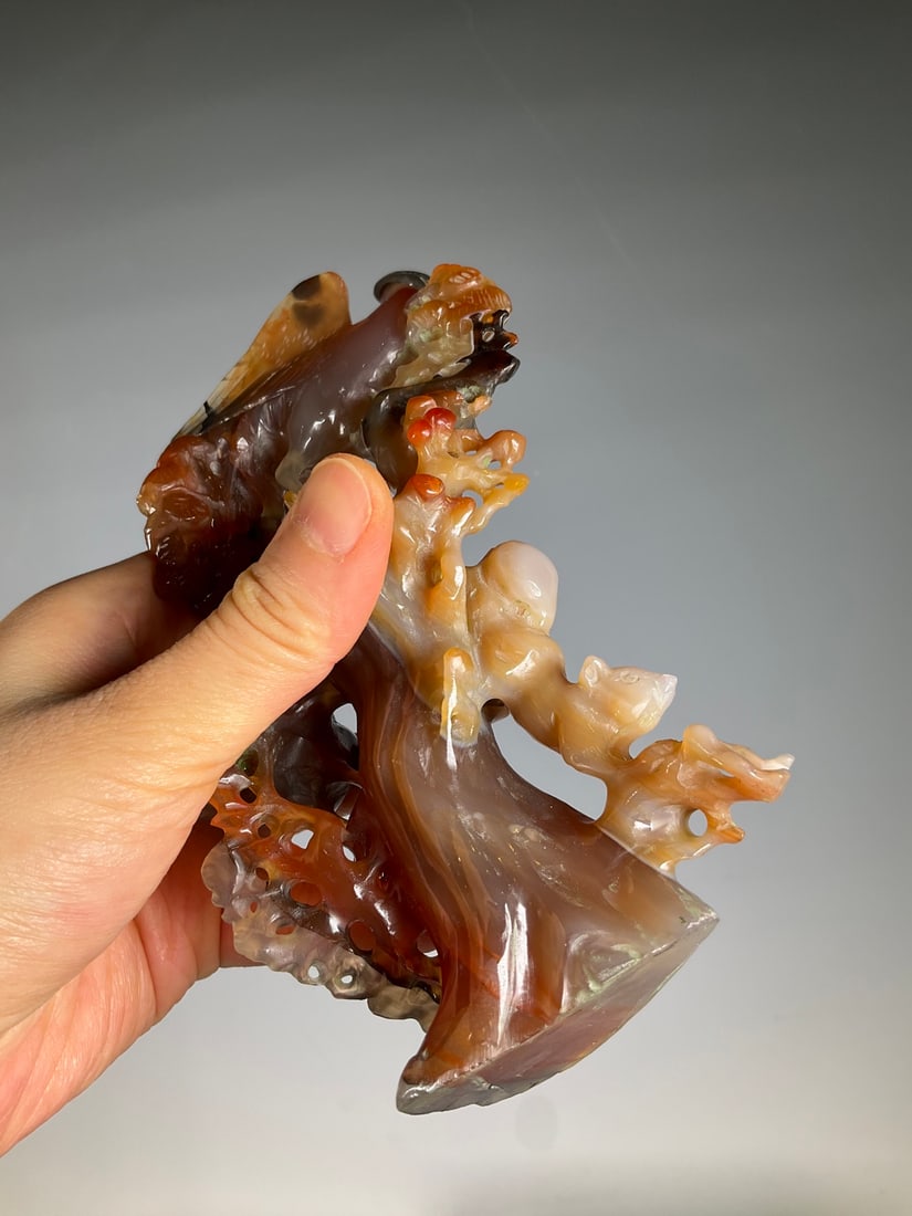 An Exquisite Agate Flower and Bird Pattern Ornament - 6