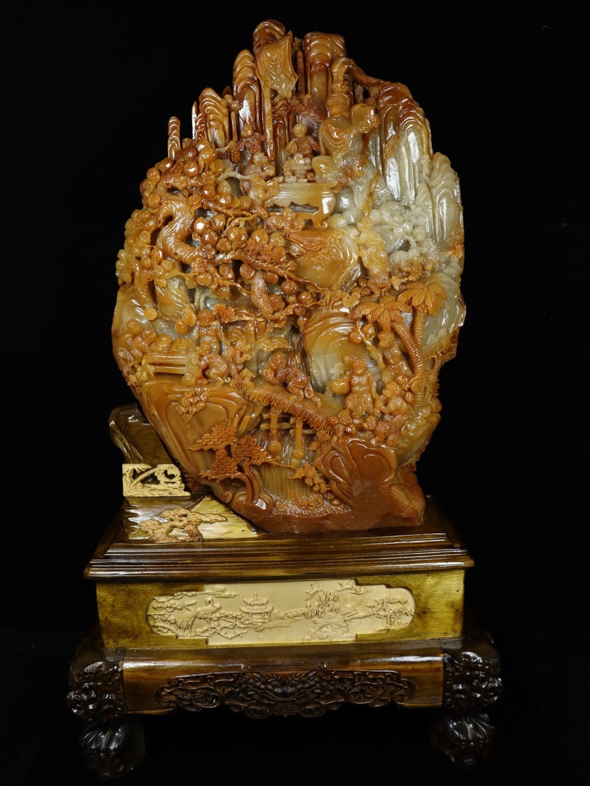 An Exquisite Tianhuang Stone Character and Story Pattern Ornament: An Exquisite Tianhuang Stone Character and Story Pattern Ornament Qing Dynasty, China Size:82cmx45cmx24cm Weight:29.37kg (The Dimensions Of All Batches Are Manually Measured.If You Need More