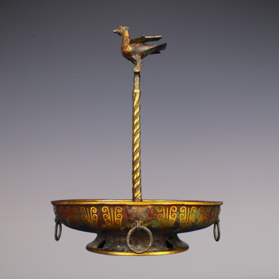 An Exquisite Bronze Inlaid Gold Bird Pattern With Inscription Plate: An Exquisite Bronze Inlaid Gold Bird Pattern With Inscription Plate Han Dynasty, China Size:21cmx28cm Weight:1290g (The Dimensions Of All Batches Are Manually Measured.If You Need More Detailed