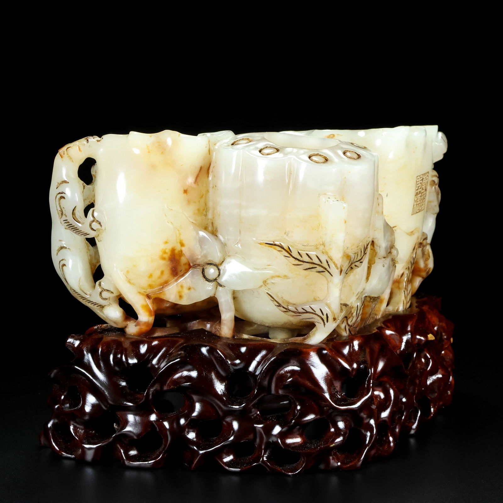 An Exquisite White Jade Auspicious Beast Pattern Brush Pot - 4