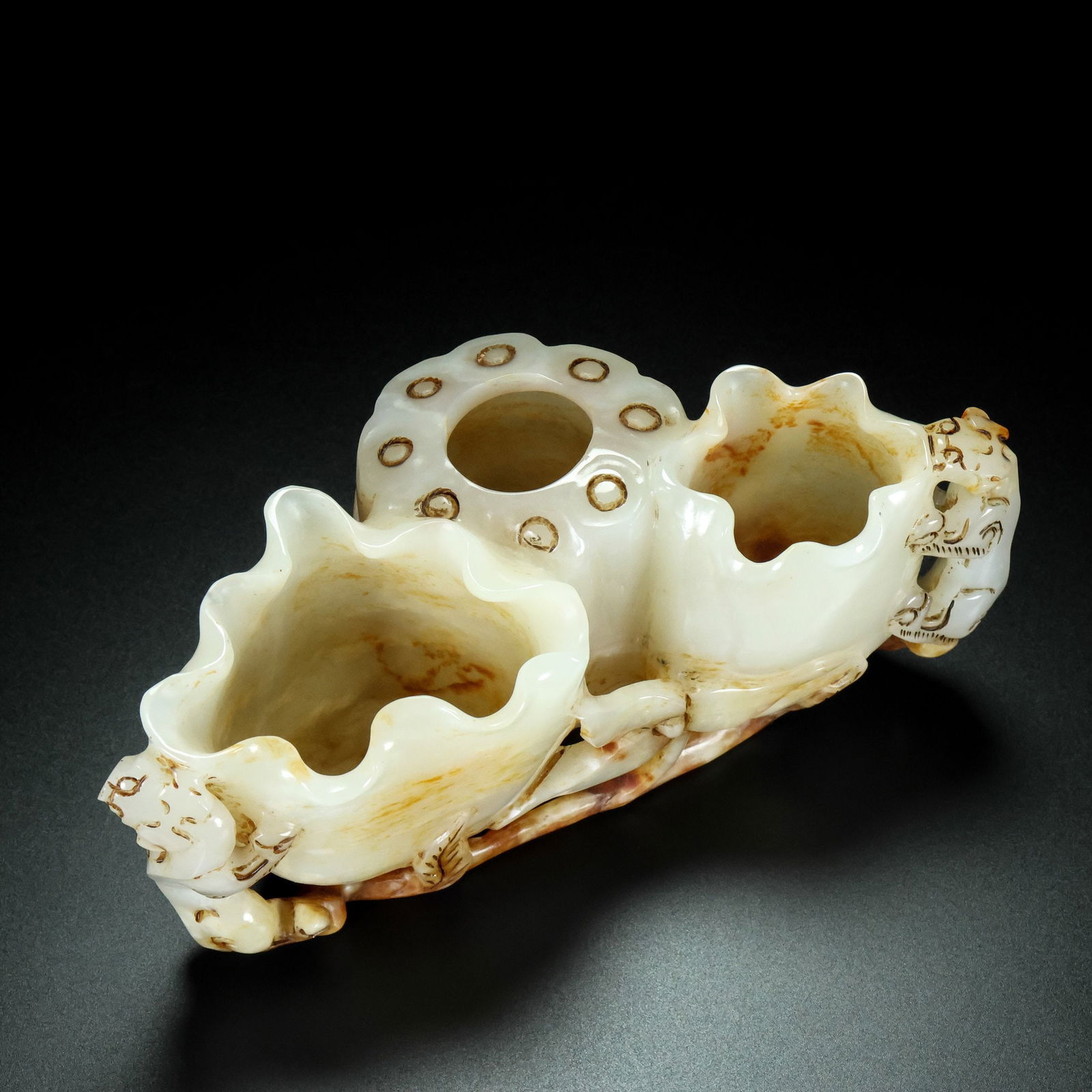 An Exquisite White Jade Auspicious Beast Pattern Brush Pot - 8