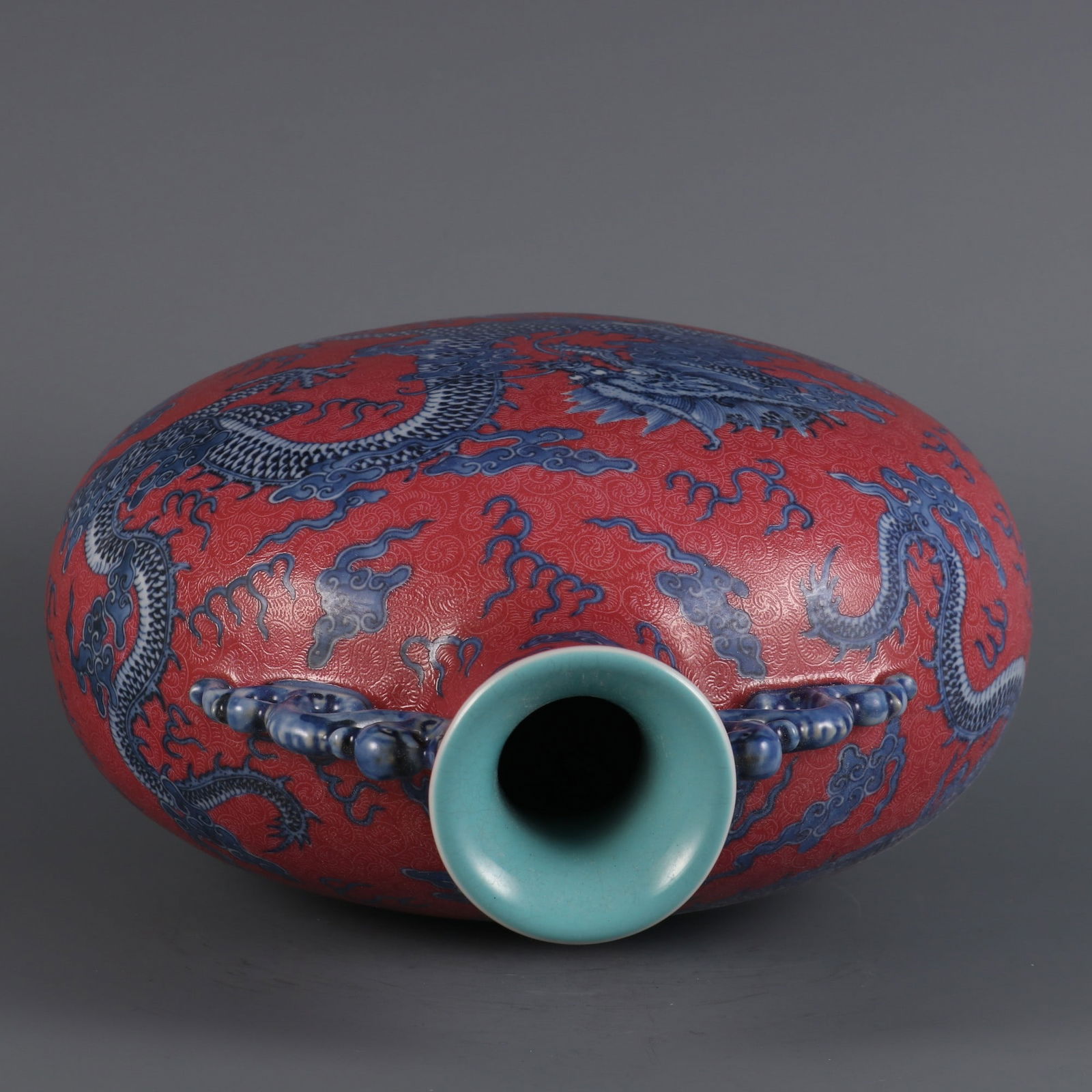 A Exquisite Blue and White Ruby Red-Glazed Auspicious Cloud Pattern Dragon Pattern Double-Ears Vase - 8