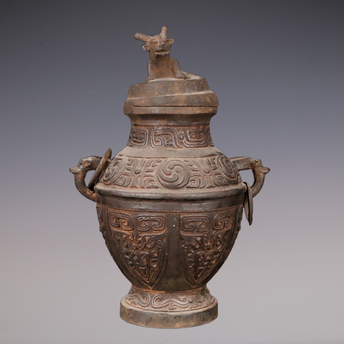 An Exquisite Bronze Dragon Pattern Double-Ears Vase (1 of 9)