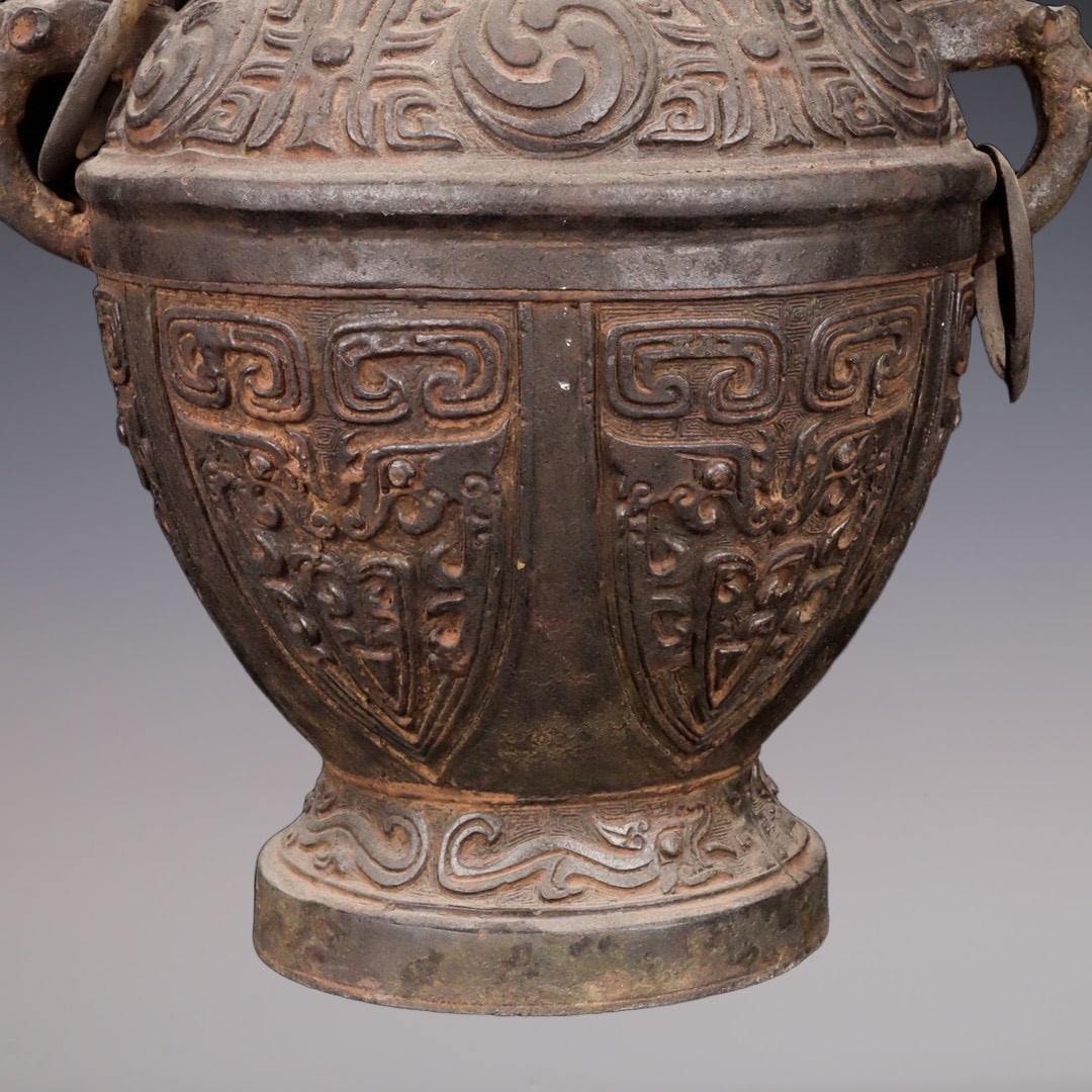 An Exquisite Bronze Dragon Pattern Double-Ears Vase - 3