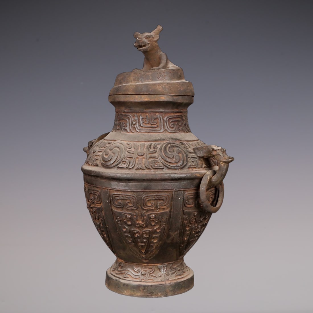 An Exquisite Bronze Dragon Pattern Double-Ears Vase - 4