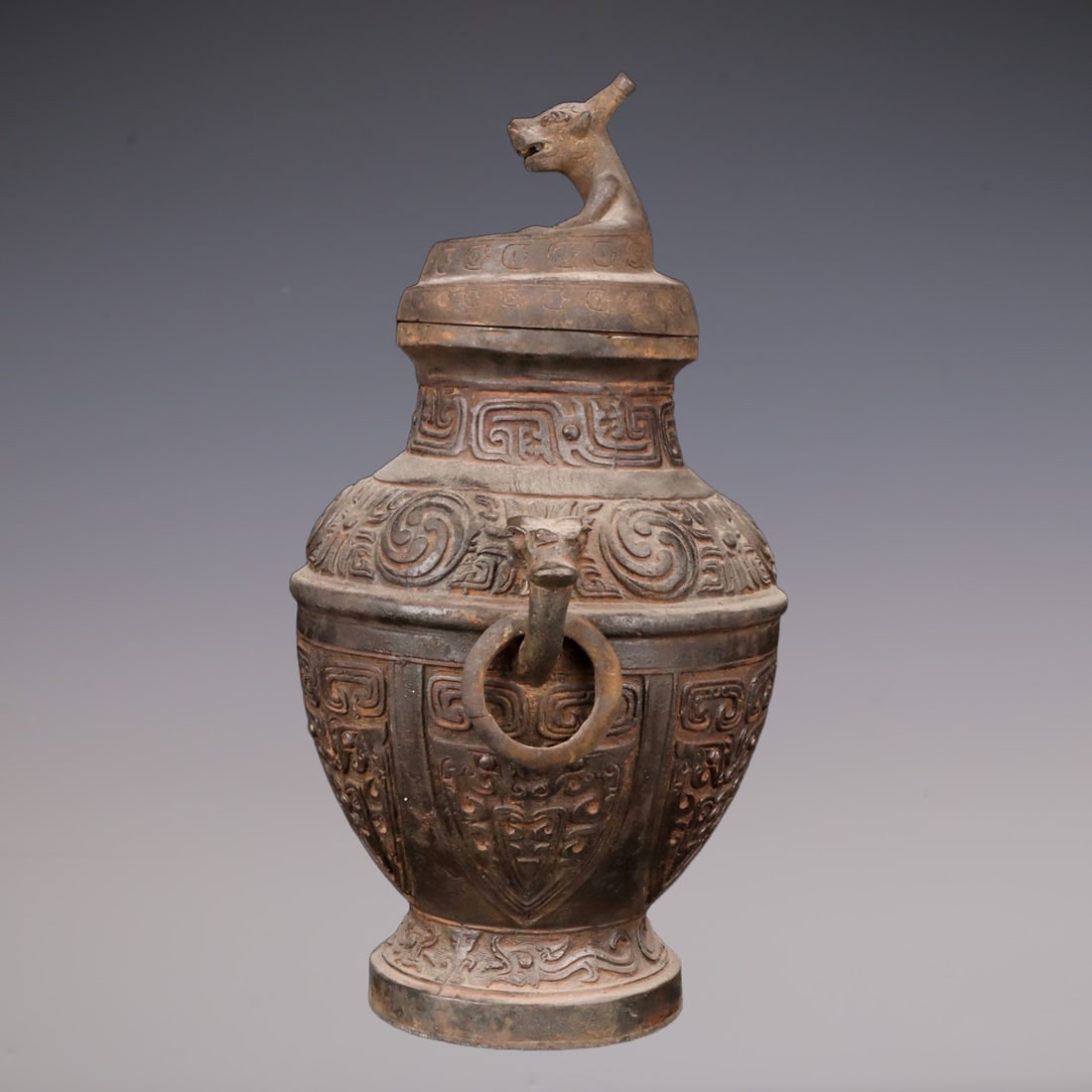 An Exquisite Bronze Dragon Pattern Double-Ears Vase - 5