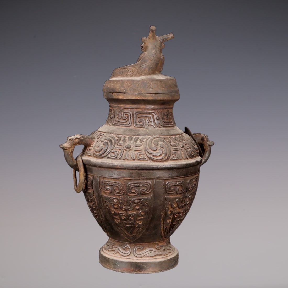 An Exquisite Bronze Dragon Pattern Double-Ears Vase - 6