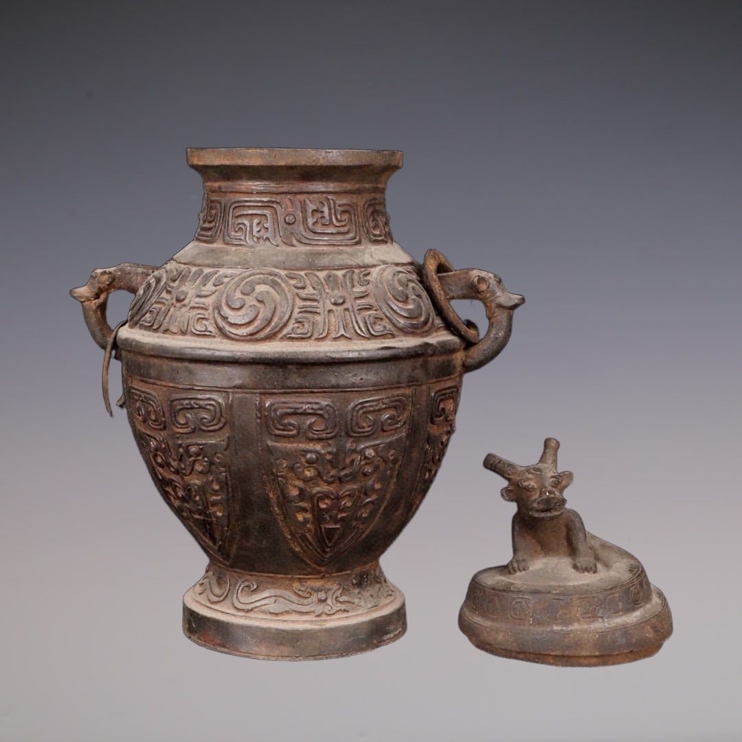 An Exquisite Bronze Dragon Pattern Double-Ears Vase - 7