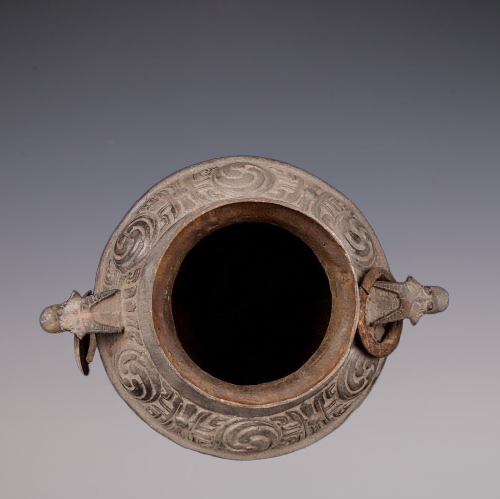 An Exquisite Bronze Dragon Pattern Double-Ears Vase - 8