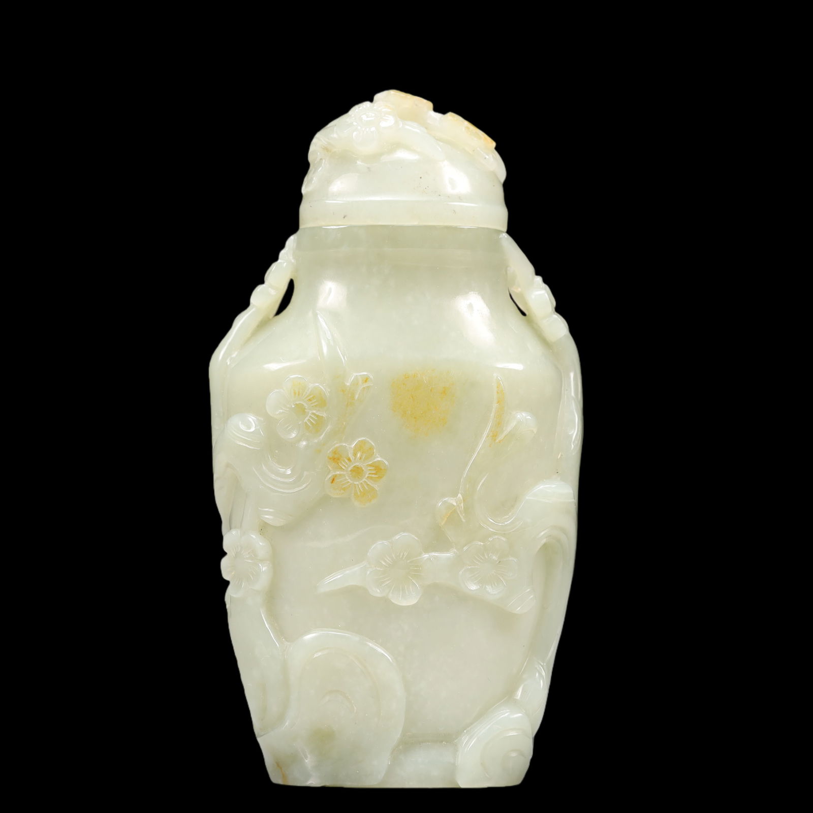 An Exquisite Green Jade Flower and Bird Pattern Double-Ears Vase: An Exquisite Green Jade Flower and Bird Pattern Double-Ears Vase Qing Dynasty, China Size:7.5cmx3.5cmx13.5cm Weight:223g (The Dimensions Of All Batches Are Manually Measured.If You Need More Detailed