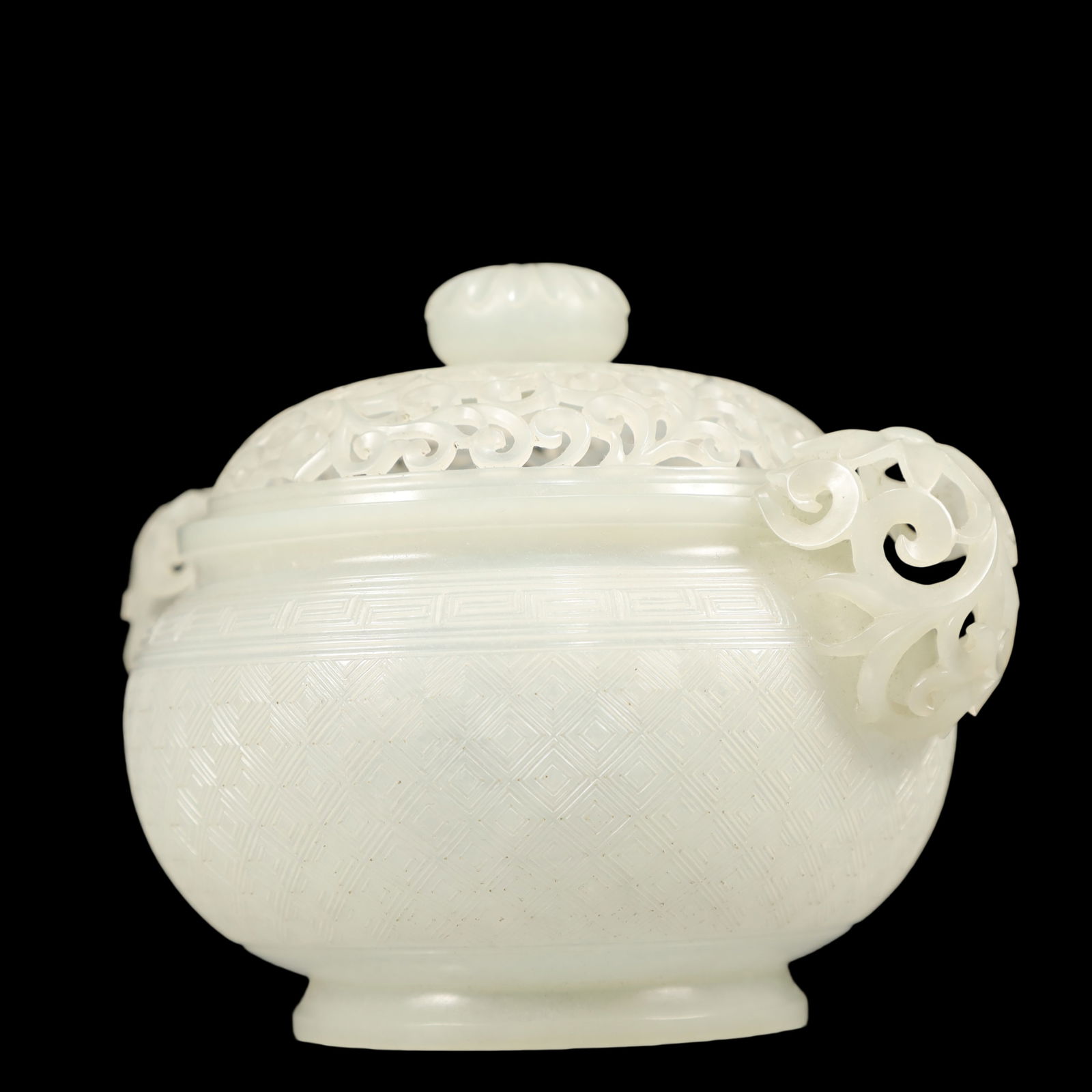 A Exquisite White Jade Lotus Pattern Double-Ears Censer - 2