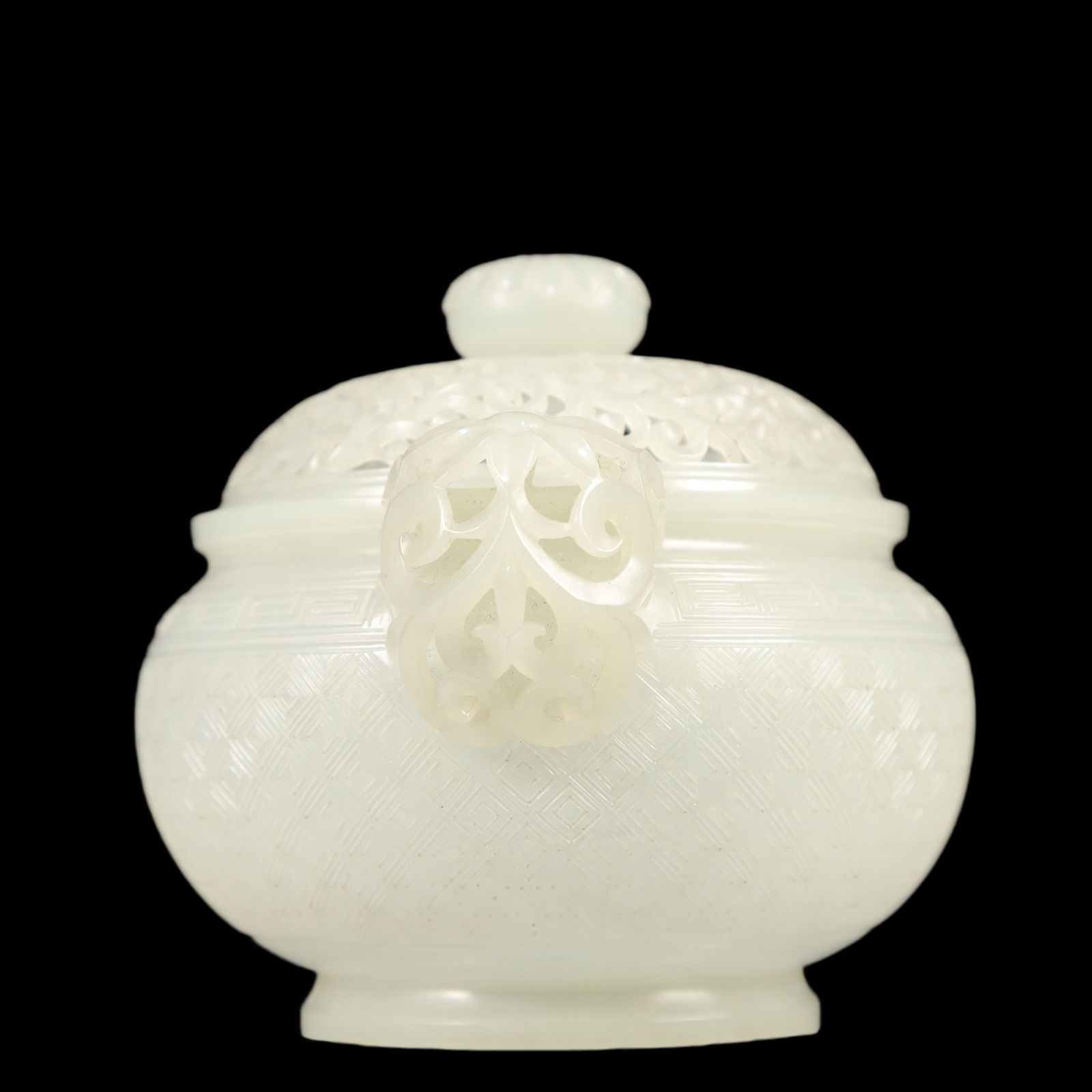 A Exquisite White Jade Lotus Pattern Double-Ears Censer - 3