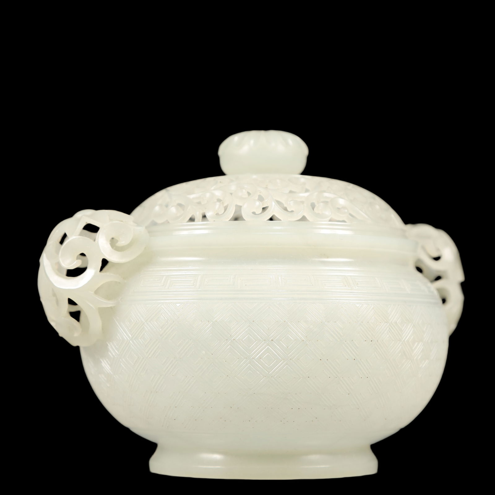 A Exquisite White Jade Lotus Pattern Double-Ears Censer - 4
