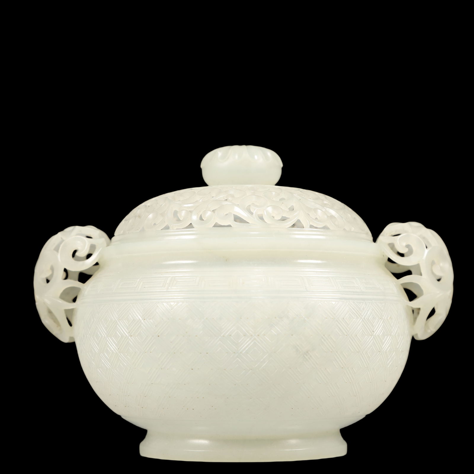 A Exquisite White Jade Lotus Pattern Double-Ears Censer - 5