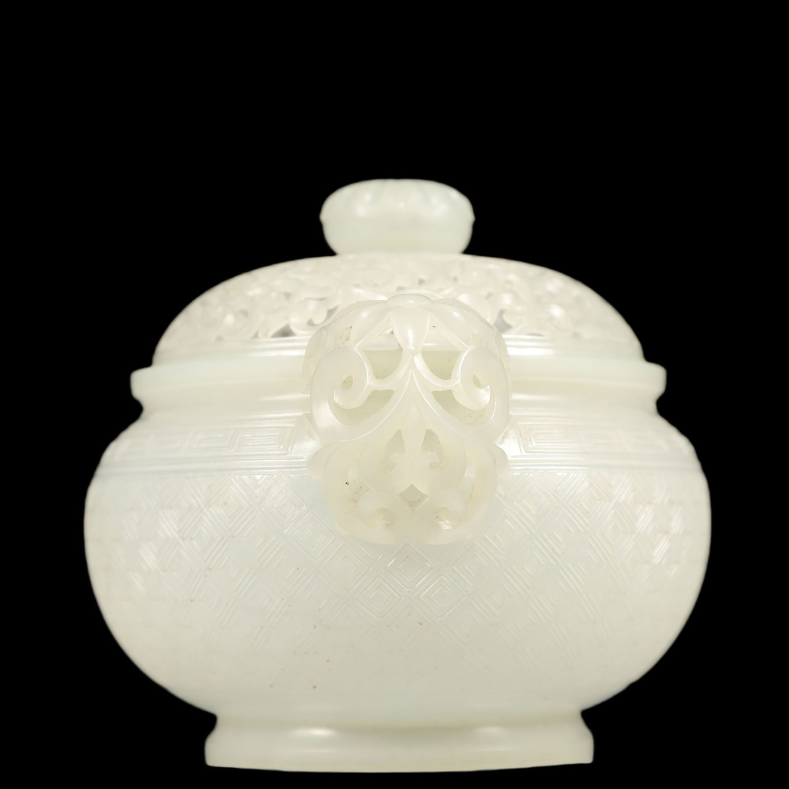 A Exquisite White Jade Lotus Pattern Double-Ears Censer - 6