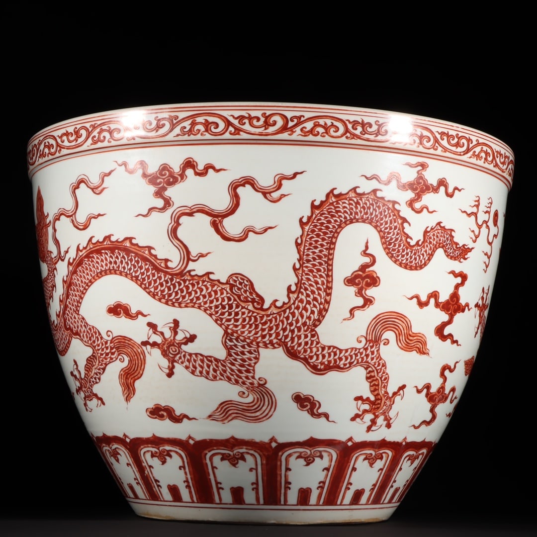 An Exquisite Iron-Red Dragon Pattern Vat - 3