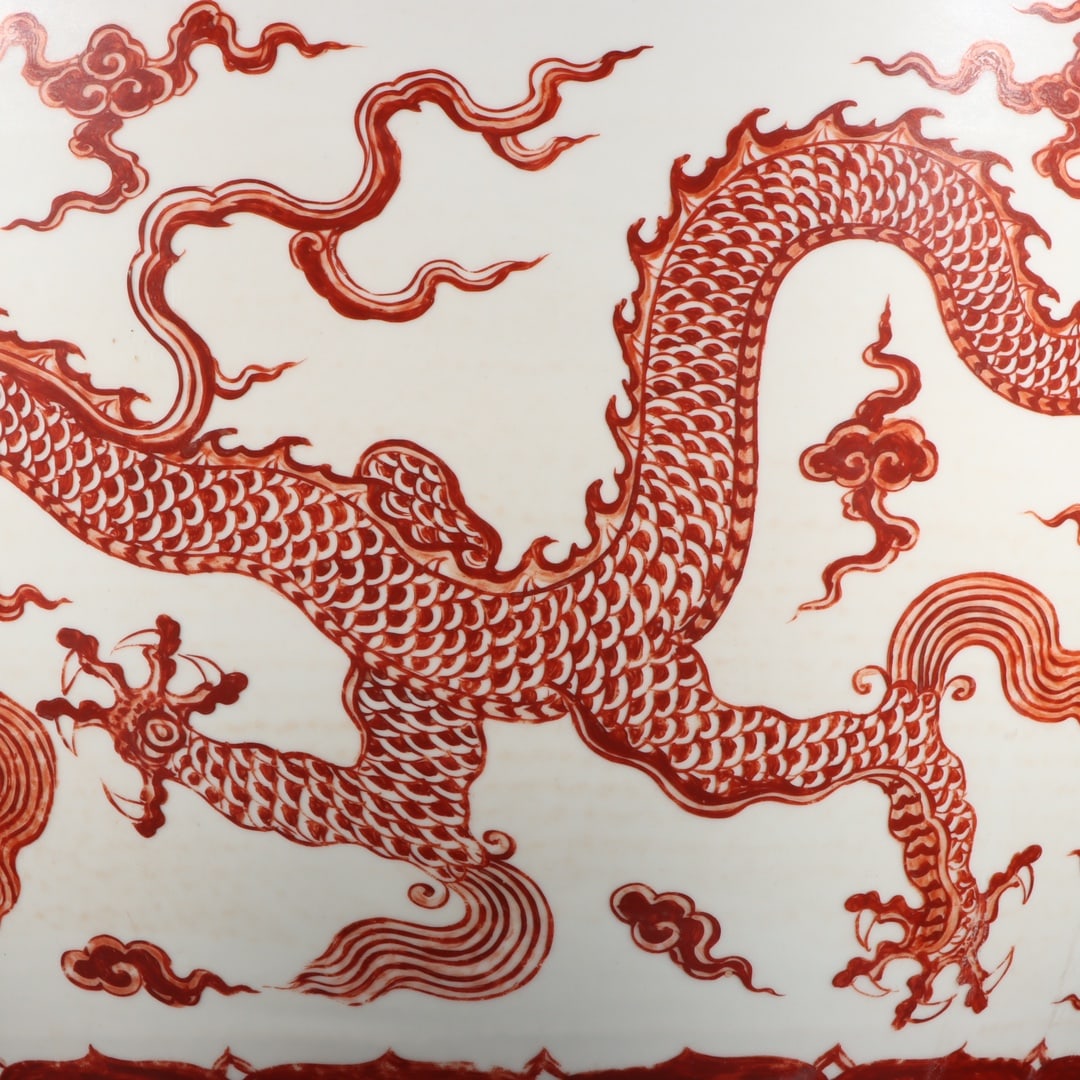 An Exquisite Iron-Red Dragon Pattern Vat - 4