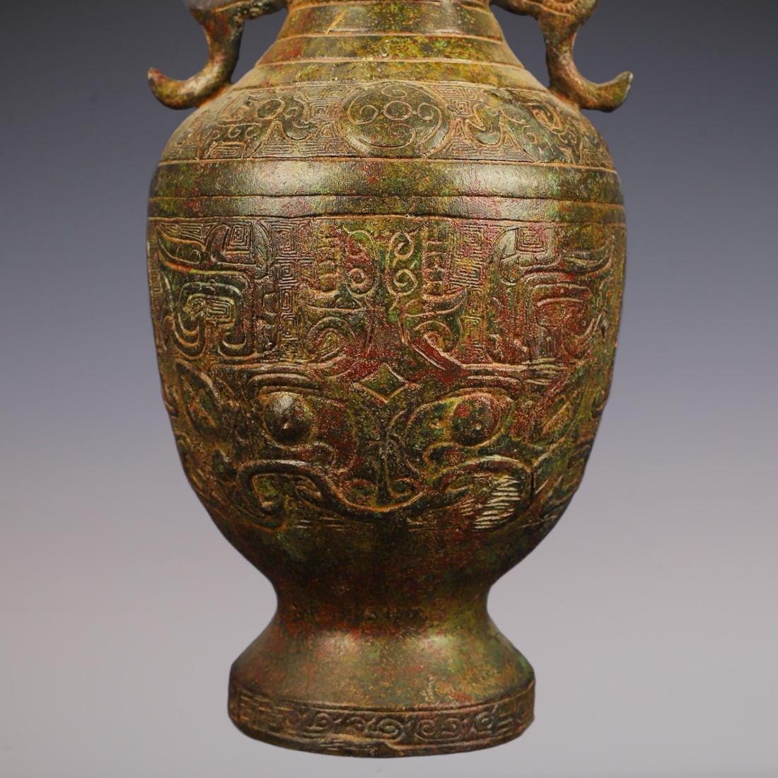 An Exquisite Bronze Beast-Face Pattern Double-Ears Vase - 3