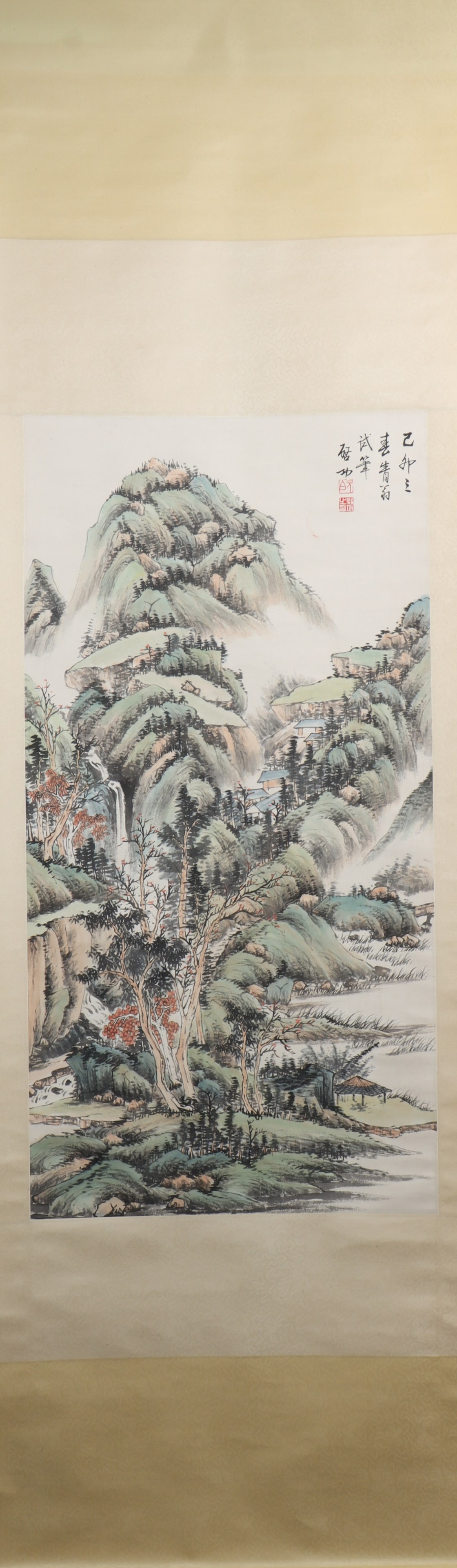 A Chinese Vertical Scroll Ink Painting of Landscape on Paper (1 of 4)