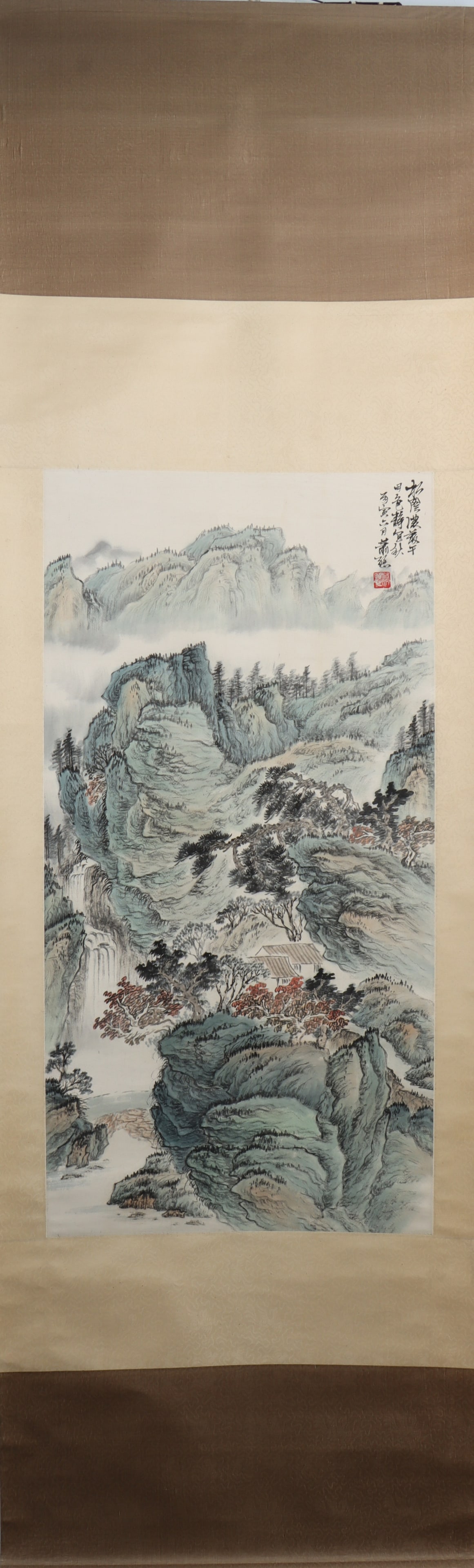 A Chinese Vertical Scroll Ink Painting of Landscape on Paper (1 of 4)