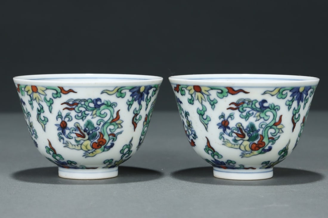 An Exquisite Doucai Lotus Pattern Dragon Pattern Cup - 5