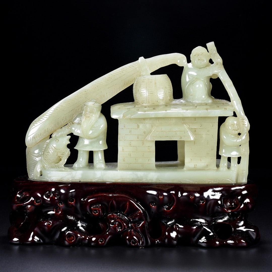 An Exquisite White Jade Character boating Ornament: An Exquisite White Jade Character boating Ornament Qing Dynasty, China Size:22.5cmx14cmx8cm Weight:860g (The Dimensions Of All Batches Are Manually Measured.If You Need More Detailed Information,