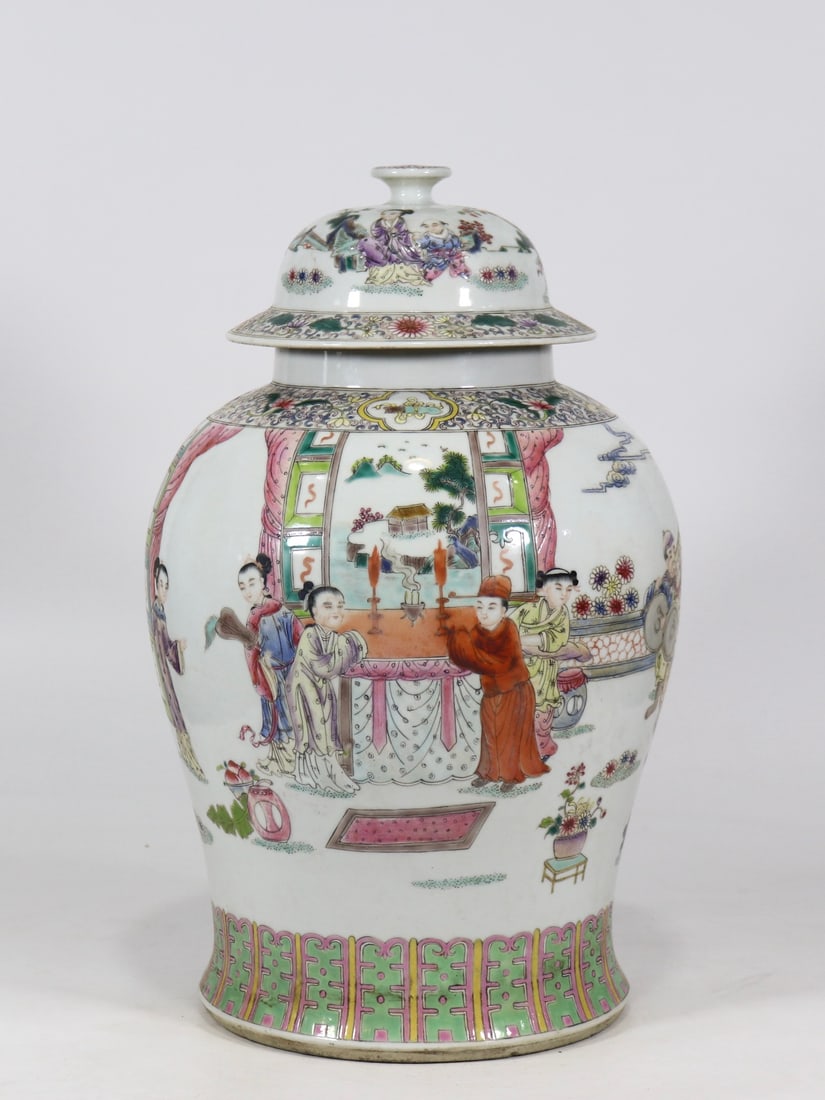 An Exquisite Famille-Rose Character and Story Pattern Jar: An Exquisite Famille-Rose Character and Story Pattern Jar Qing Dynasty, China Jiaqing Six-character Mark Size:42.5cmx25cm (The Dimensions Of All Batches Are Manually Measured.If You Need More