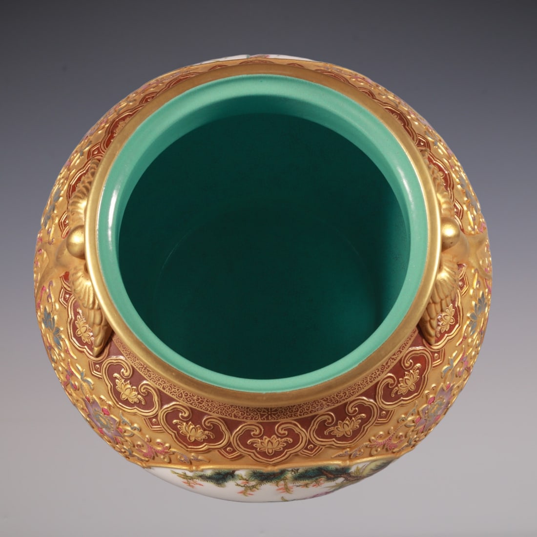 An Exquisite Enamel Lotus Pattern Flower and Bird Pattern Double-Ears Vat - 7