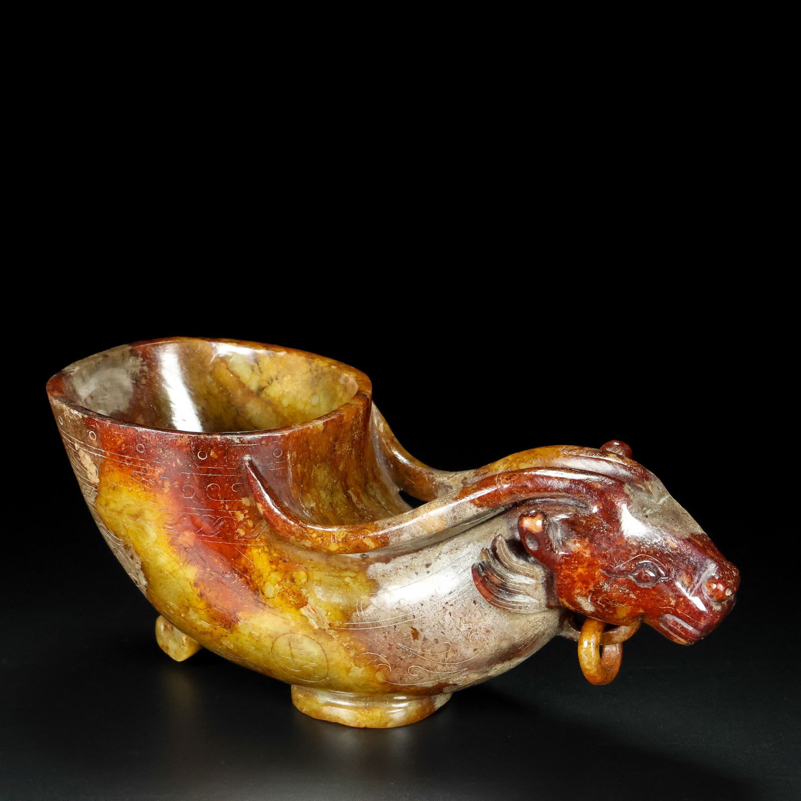 An Exquisite White Jade Auspicious Beast-Shaped Goblet - 2