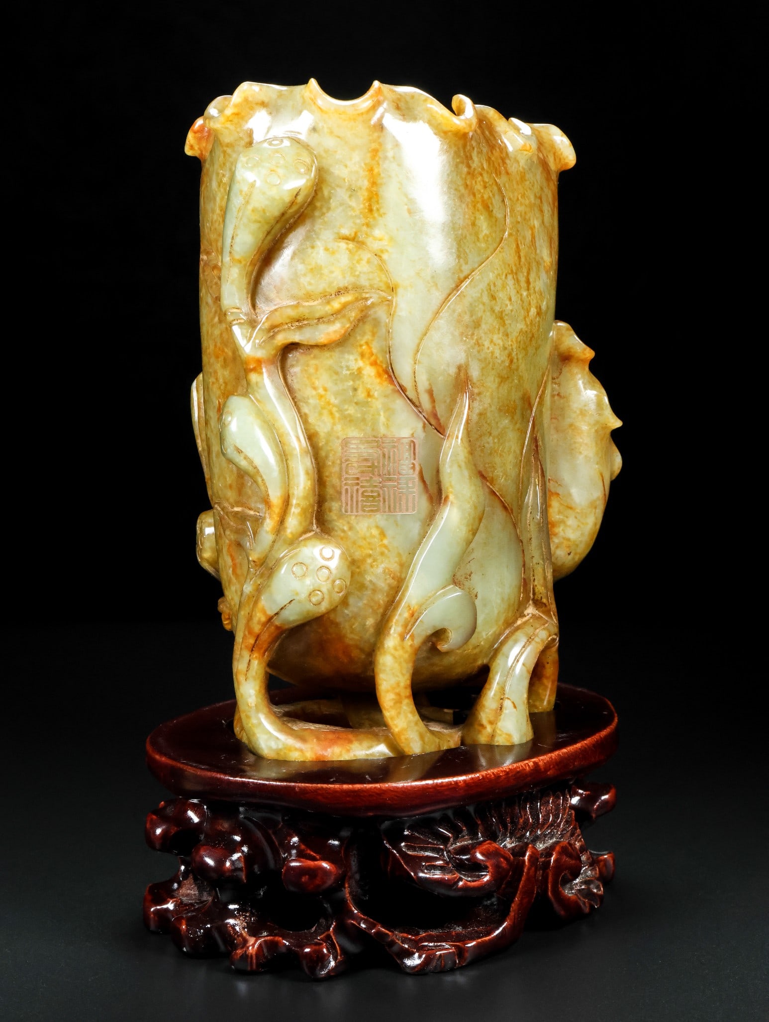 An Exquisite White Jade Flower Pattern Brush Pot Ornament - 3