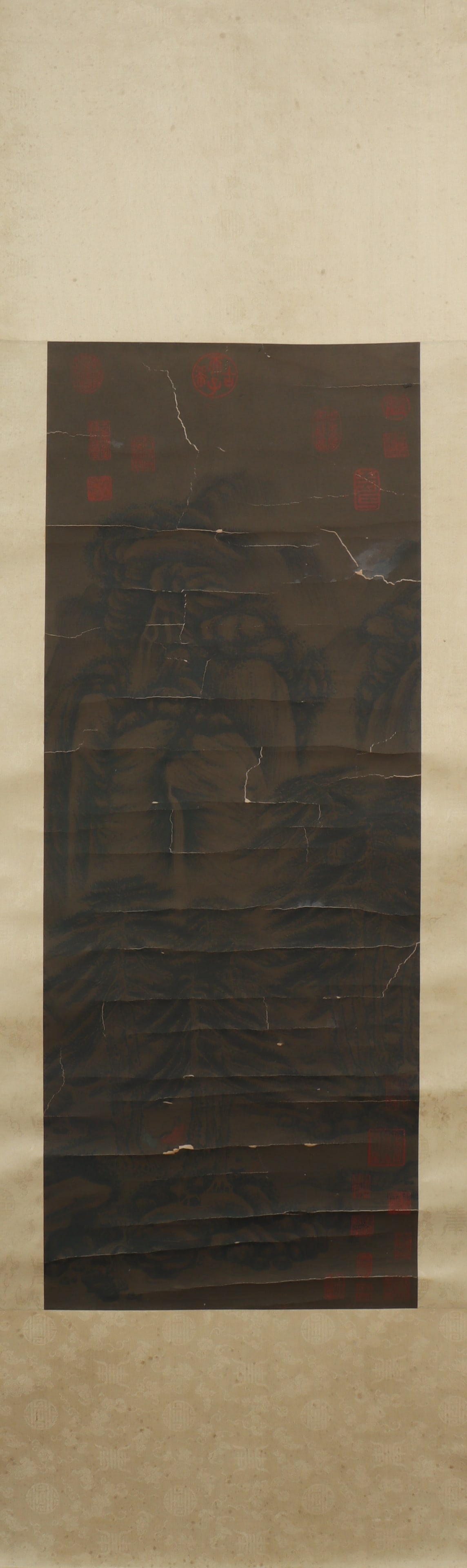 A Chinese Vertical Scroll Ink Painting of Landscape on Paper: A Chinese Vertical Scroll Ink Painting of Landscape on Paper Fan kuan Size:97cmx38cm (The Dimensions Of All Batches Are Manually Measured.If You Need More Detailed Information, Please Contact Our