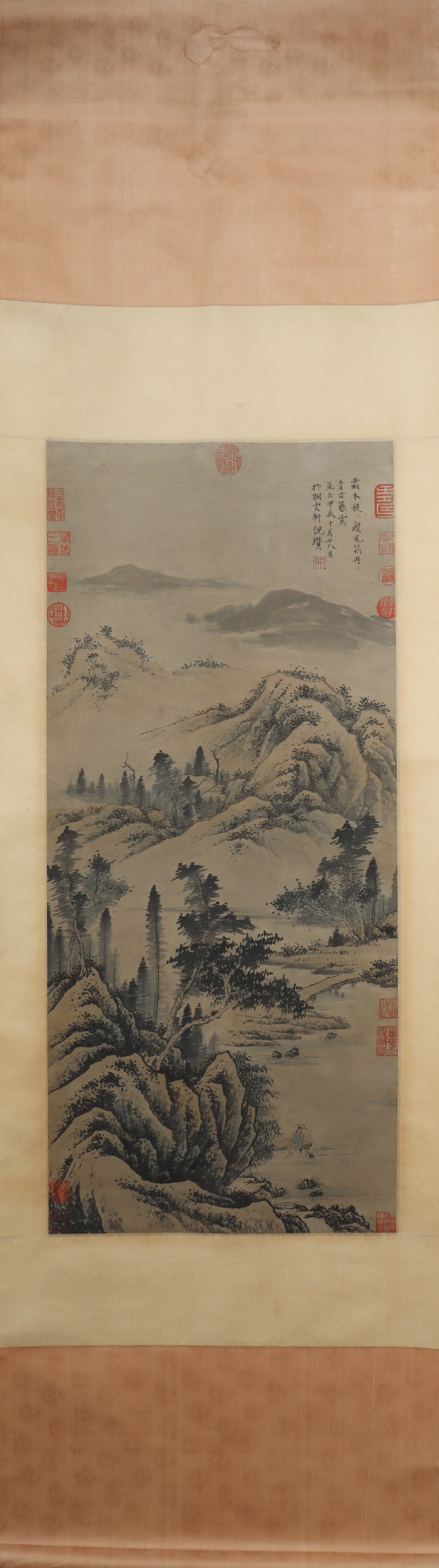 A Chinese Vertical Scroll Ink Painting of Landscape on Paper: A Chinese Vertical Scroll Ink Painting of Landscape on Paper Ni zan Size:100cmx44cm (The Dimensions Of All Batches Are Manually Measured.If You Need More Detailed Information, Please Contact Our