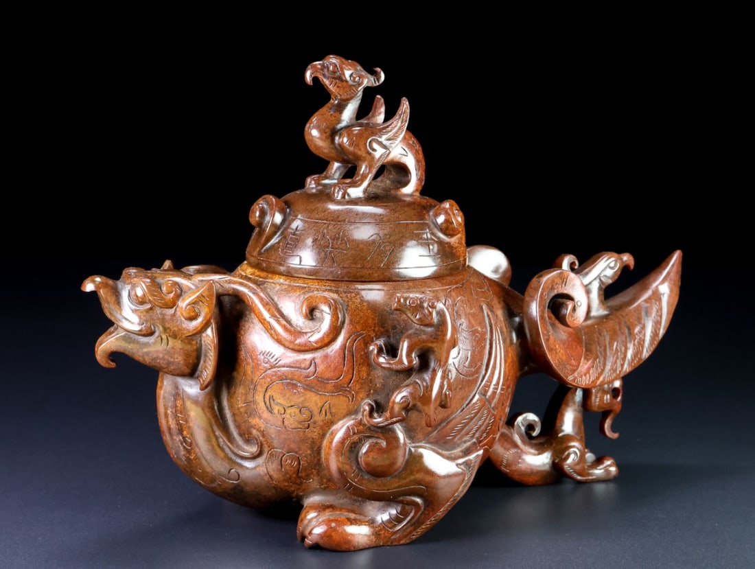 An Exquisite White Jade Dragon and Phoenix Pattern Ewer - 8