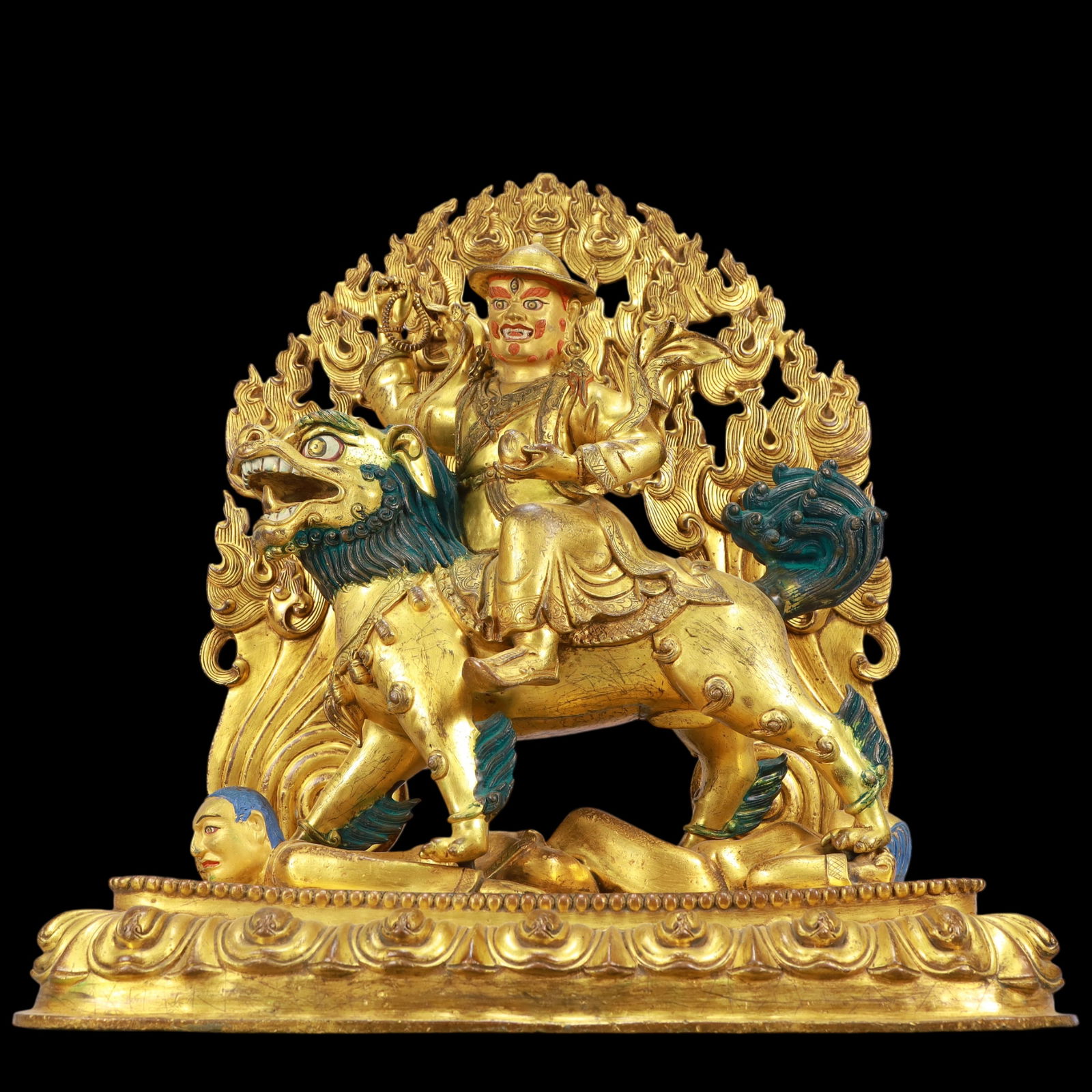 A Exquisite Gilt Bronze Statue of Mammon Rides the Lion: A Exquisite Gilt Bronze Statue of Mammon Rides the Lion Ming Dynasty, China Size:44cmx22cmx47cm Weight:19300g (The Dimensions Of All Batches Are Manually Measured.If You Need More Detailed