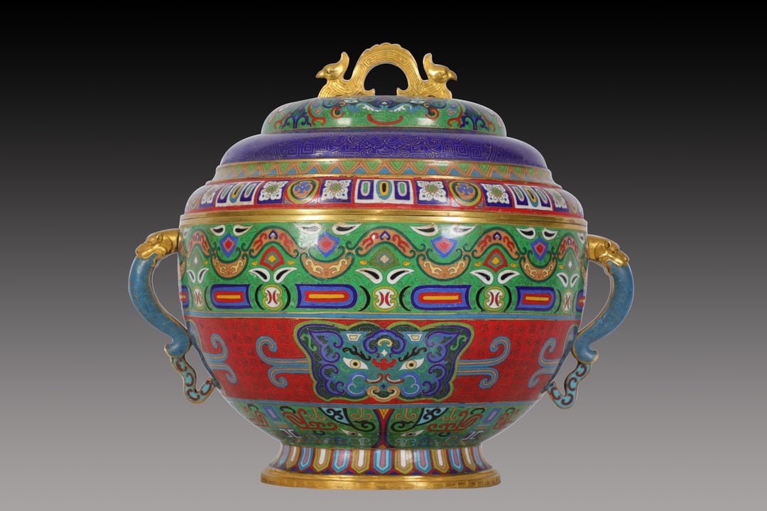 An Exquisite Cloisonne Beast-Face Pattern Double-Ears Censer - 2