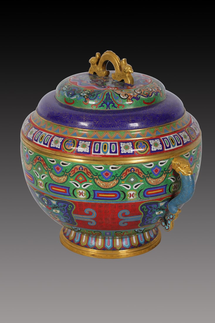 An Exquisite Cloisonne Beast-Face Pattern Double-Ears Censer - 4